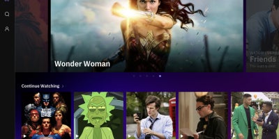 Screenshot of the HBO Max menu including Wonder Woman movie poster