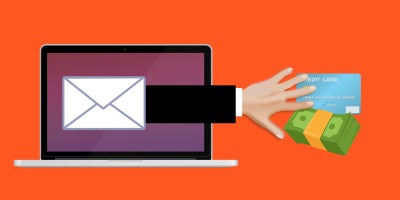 illustration of laptop with hand reaching out towards money 