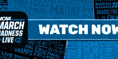 march madness live logo with large text that says watch now!