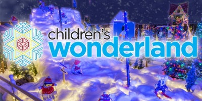 festive photo of christmas decorations with children's wonderland in text