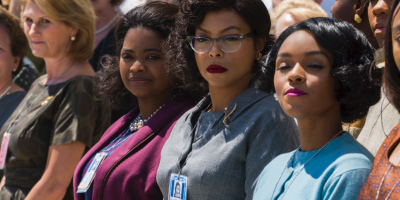 movie still of cast of hidden figures - octavia spencer, taraji henson, and janelle monae