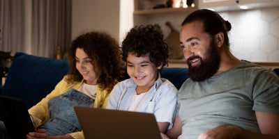 what is the internet, what is wifi, happy family on devices