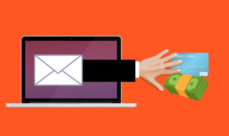 illustration of laptop with hand reaching out towards money