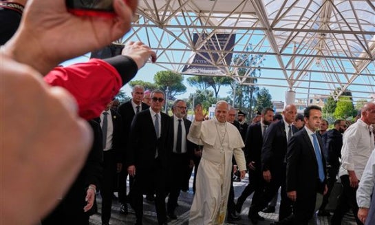 Pope Leo XIV arrives at the Agostino Gemelli Polyclinic in Rome on Oct. 13.