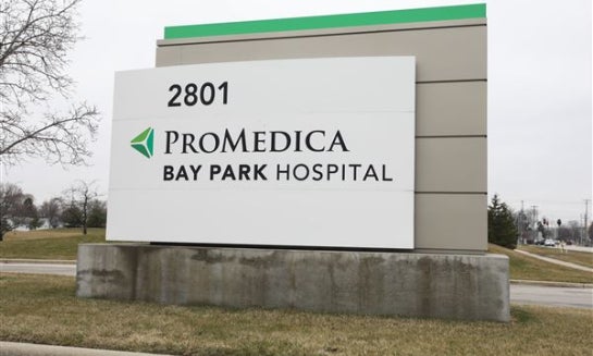 The front sign for ProMedica Bay Park Hospital in Oregon, Ohio, on March 19, 2020.