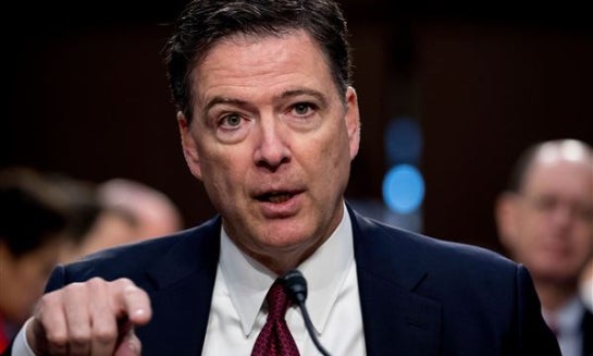 Former FBI Director James Comey speaks during a Senate Intelligence Committee hearing on June 8, 2017, in Washington.