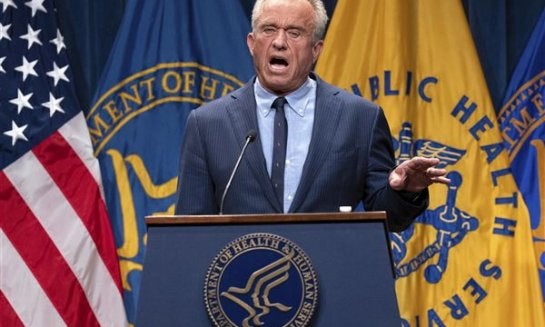 Health and Human Services Secretary Robert F. Kennedy Jr. speaks during a news conference on the Autism report by the CDC at the Hubert Humphrey Building Auditorium in Washington on April 16.