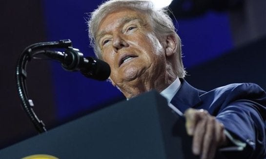 President Donald Trump speaks during an AI summit at the Andrew W. Mellon Auditorium July 23 in Washington.