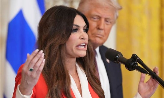 U.S. Ambassador to Greece Kimberly Guilfoyle speaks during a dedication ceremony Oct. 7 at the chancery of the U.S. Embassy in Athens, Greece.