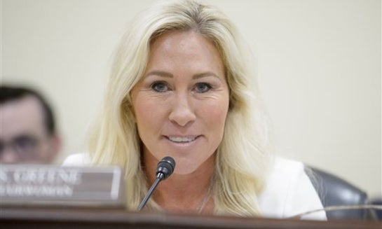Rep. Marjorie Taylor-Greene, R-Ga., presides over a House Committee on Oversight and Government Reform Subcommittee on Feb. 12 in Washington.
