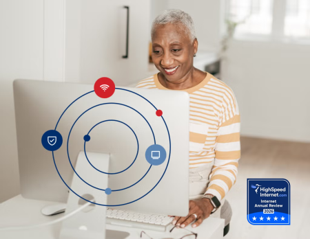 senior living pak senior on computer - high speed internet award logo 