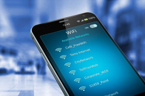 photo of cell phone showing available wi-fi networks 