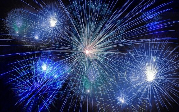 photo of bright blue fireworks