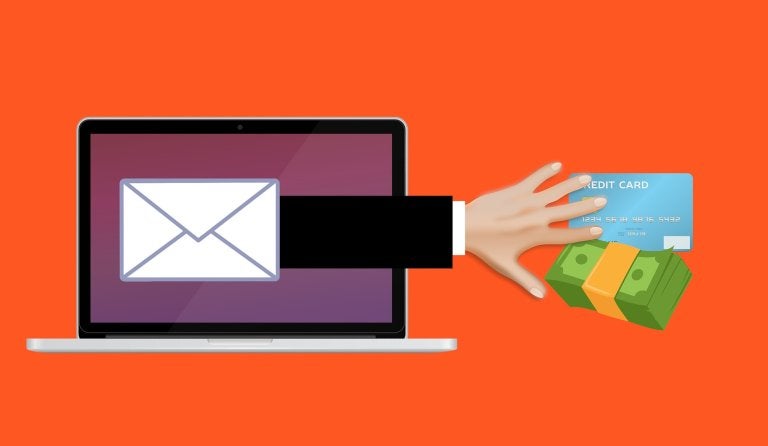 illustration of laptop with hand reaching out towards money
