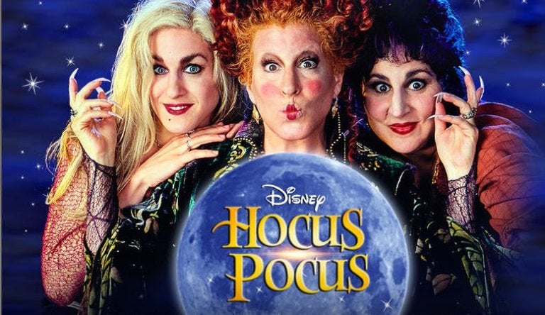 image of three sanderson sisters and disney movie title hocus pocus
