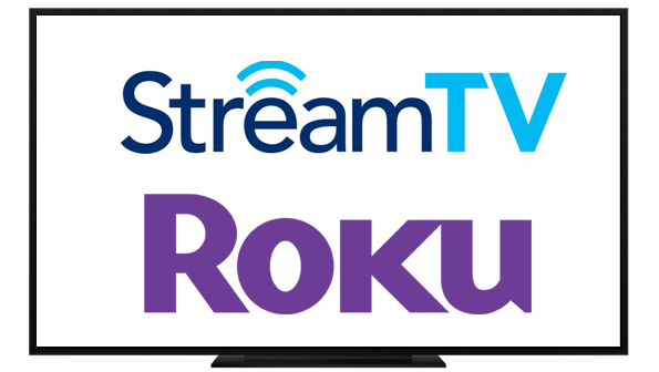 streamtv on roku, image of tv with streamtv logo and roku logo