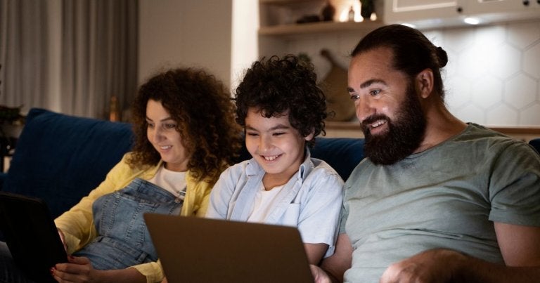 what is the internet, what is wifi, happy family on devices