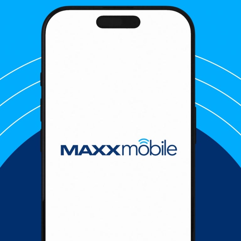 mobile phone with maxxmobile logo on screen